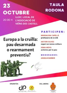 Cartell taula rodona pau-rearmament. Setmana per al desarmament. Curs 2026-27